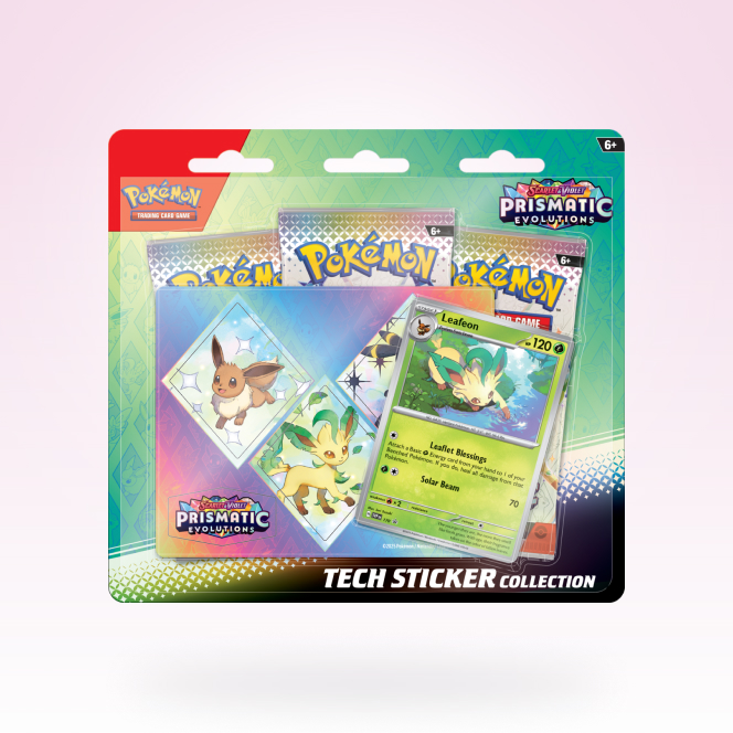 Obrazek: Prismatic Evolutions Tech Sticker Collection: Leafeon - 3x booster + samolepky a promo karta