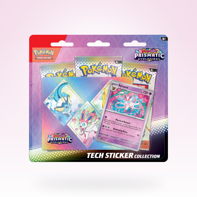 Obrazek: Prismatic Evolutions Tech Sticker Collection: Sylveon - 3x booster + samolepky a promo karta